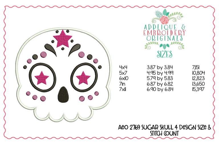2771 Sugar Skull SET of 5 Applique Design - Image 3