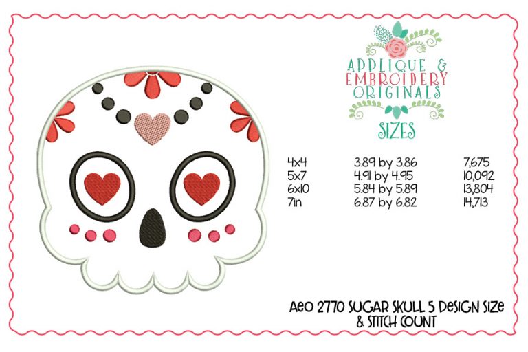 2771 Sugar Skull SET of 5 Applique Design - Image 6