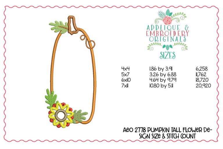 2778 Pumpkin Flower Tall Applique Design - Image 2