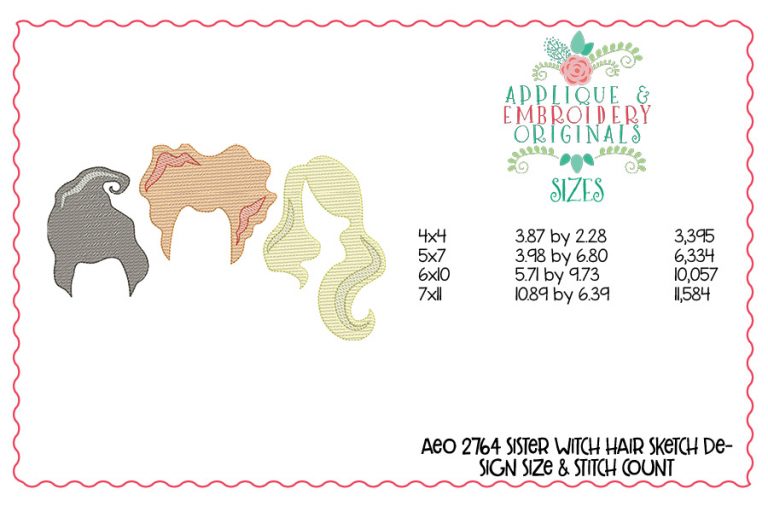 2764 Sister Witch Hair Sketch Embroidery Design - Image 2