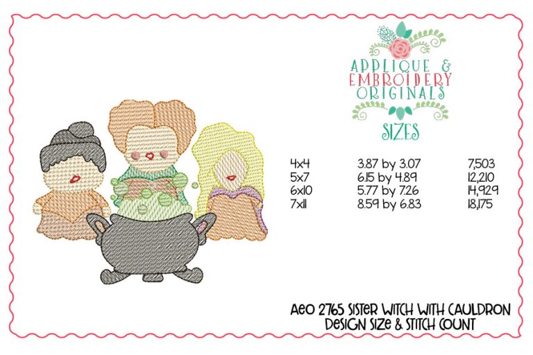 2765 Sister Witch Cauldron Sketch Embroidery Design - Image 3