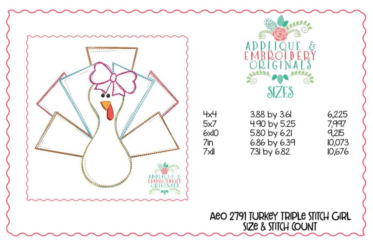 2791 Turkey Girl Triple Simple Stitch Applique Design - Image 3