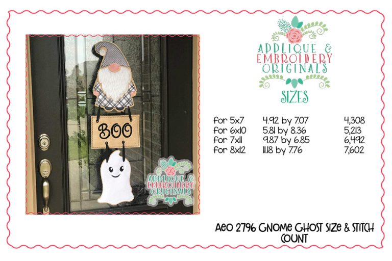 2796 Gnome Ghost & Plaque Interchangeable for Gnome In-The-Hoop Design - Image 2