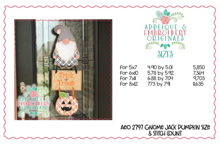 2797 Jack Pumpkin & Plaque Interchangeable for Gnome In-The-Hoop Design - Image 2