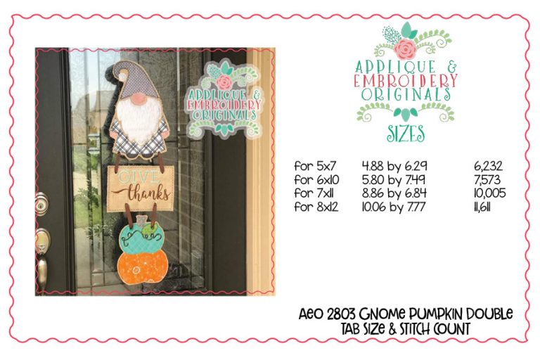 2803 Pumpkin Double & Plaque Interchangeable for Gnome In-The-Hoop Design - Image 2