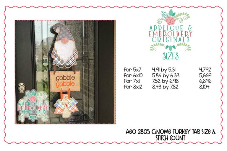 2805 Turkey & Plaque Interchangeable for Gnome In-The-Hoop Design - Image 2
