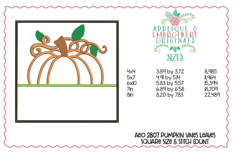 2807 Pumpkin Vines Leaves Square Applique Design - Image 3