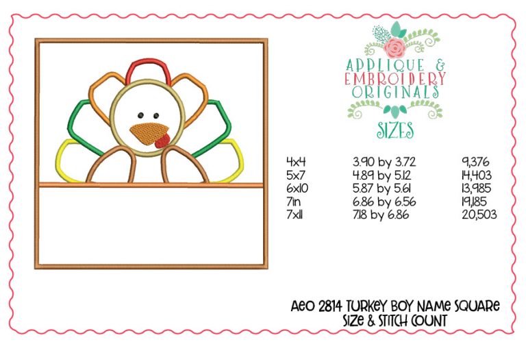 2814 Turkey Boy Square Name Applique Design - Image 2