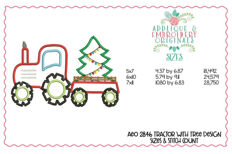2846 Tractor with Christmas Tree Applique Design - Image 2
