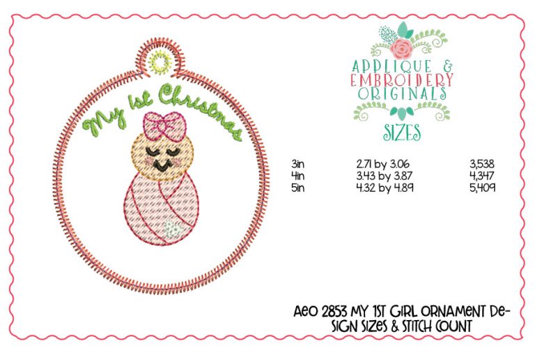 2853 My 1st Christmas Girl Ornament In-The-Hoop Designs - Image 2