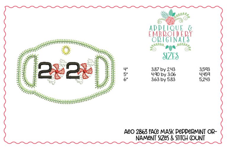 2863 Face Mask Peppermint Ornament In-The-Hoop Designs - Image 2