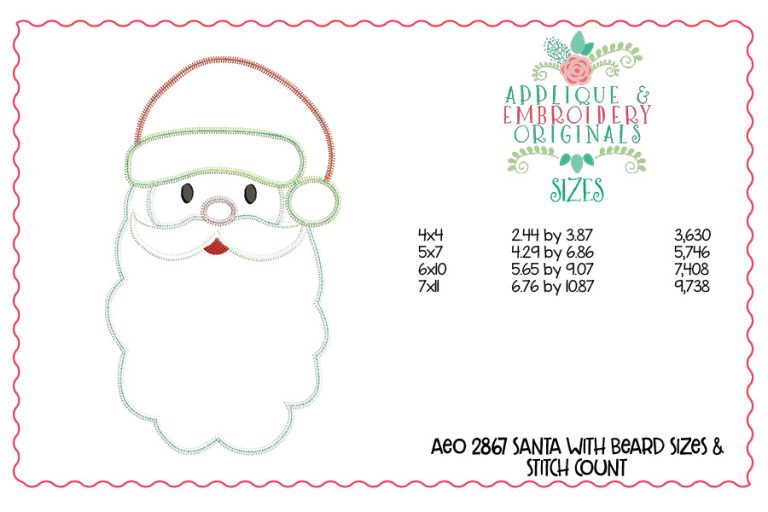 2867 Santa with Beard Zig Zag Applique Design - Image 3