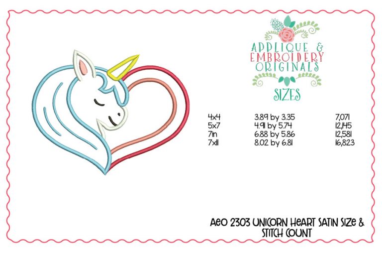 2303 Unicorn Heart All-in-one Applique Design - Image 5