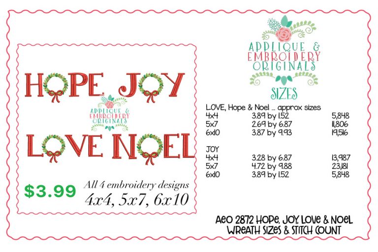 2872 Hope, Joy, Love & Noel Wreath Embroidery Design Set - Image 2