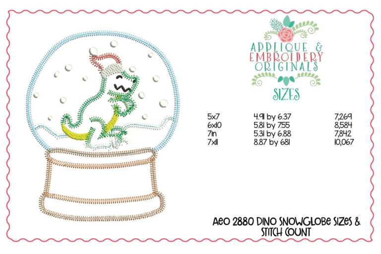 2880 Dino Snow Globe Applique Design - Image 3