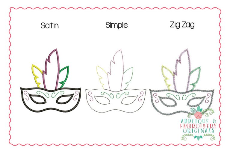 2317 Mardi Gras Mask Feathers All-in-one Applique Design - Image 2