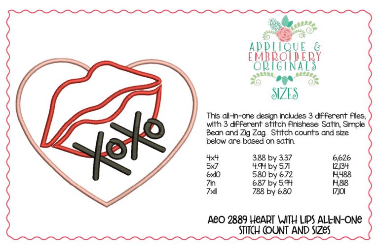 2889 Heart with Lips All-In-One Applique Design - Image 5