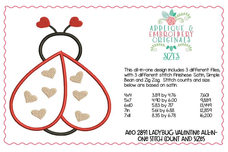 2891 Ladybug Valentine All-In-One Applique Design - Image 6