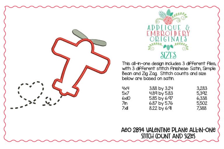 2894 Valentine Plane All-In-One Applique Design - Image 3