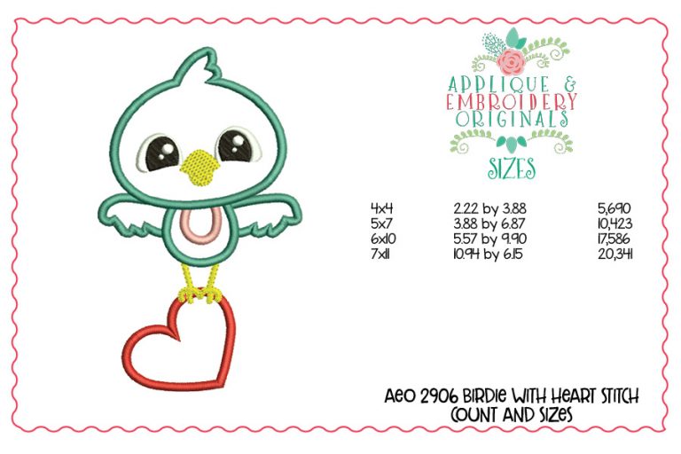 2906 Birdie with Heart Applique Design - Image 2