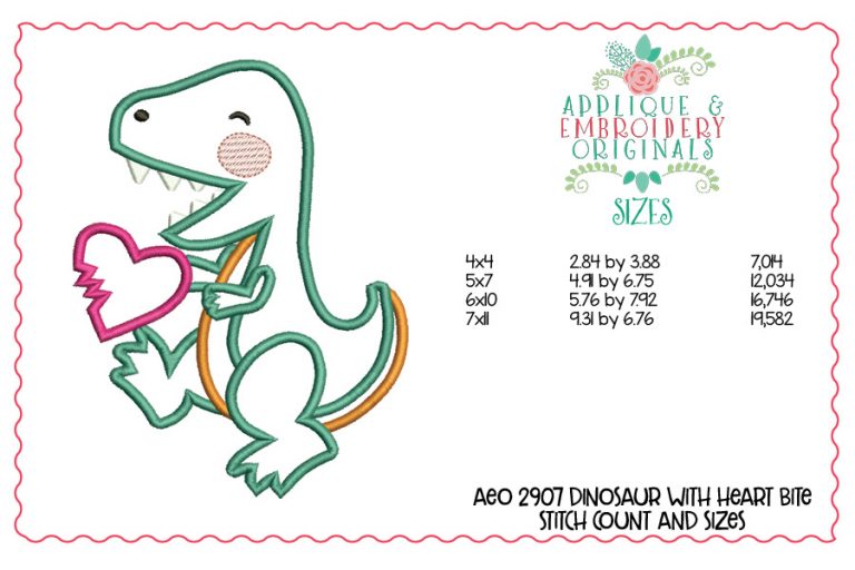 2907 Dinosaur Heart with Bite Applique Design - Image 2