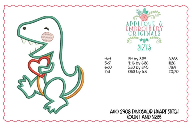 2908 Dinosaur Heart Applique Design - Image 3