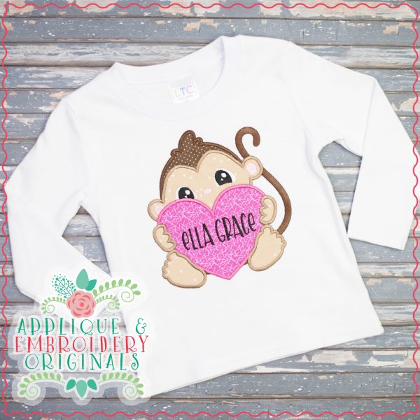2912 Monkey with Big Heart Applique Design - Image 2