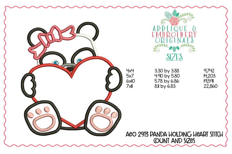 2913 Panda Holding Heart Applique Design - Image 2