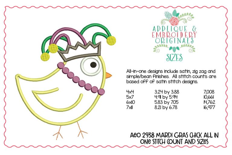 2938 Mardi Gras Chick Applique Design - Image 4
