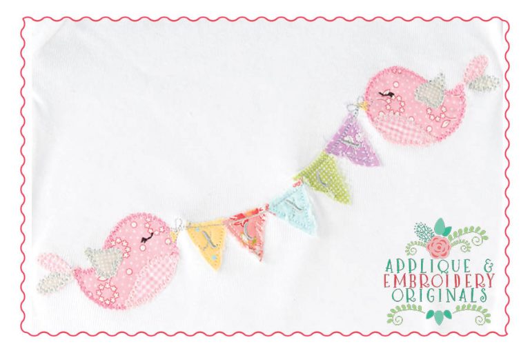 218 Love Banner Birds Applique Design