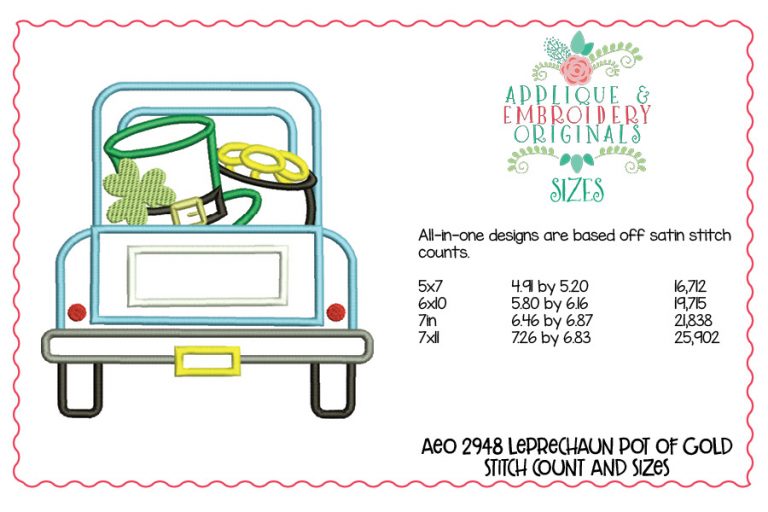 2948 Truck Leprechaun Hat and Pot of Gold Applique Design - Image 2