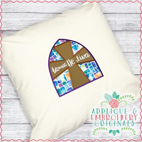 2950 Cross Stained Glass Window All-In-One Applique Design - Image 2