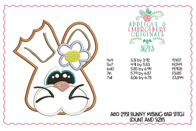 2951 Bunny Missing Ear Applique Design - Image 2