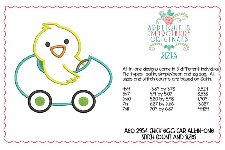 2954 Chick Egg Car All-In-One Applique Design - Image 2