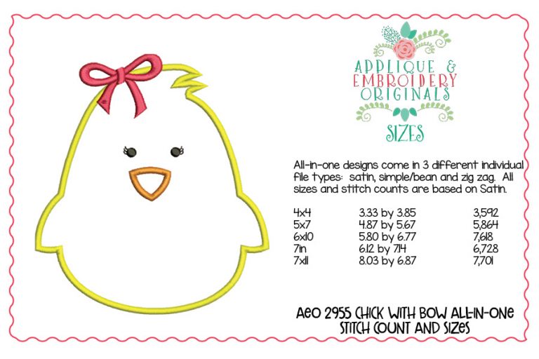 2955 Chick with Bow All-In-One Applique Design - Image 3