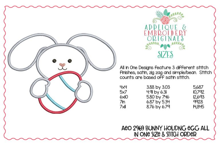2969 Bunny Holding Egg All-In-One Applique Design - Image 3