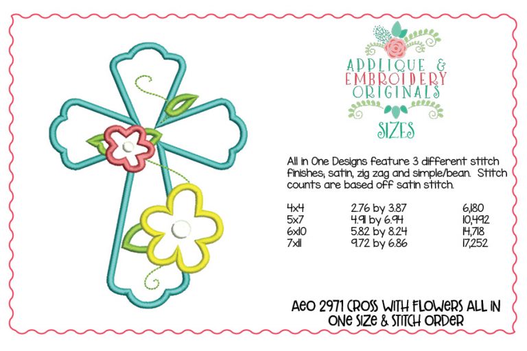 2971 Cross with Flowers All-In-One Applique Design - Image 3