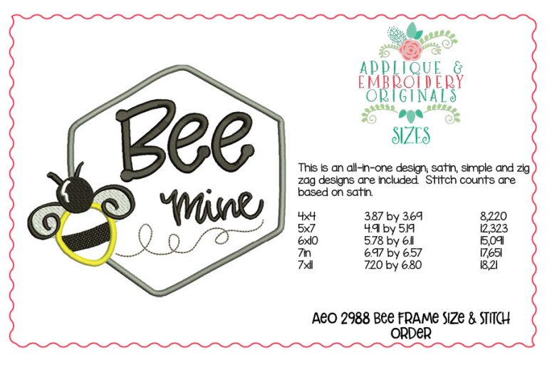 2988 Bee Frame (Bee Mine) All-In-One Applique Design - Image 4