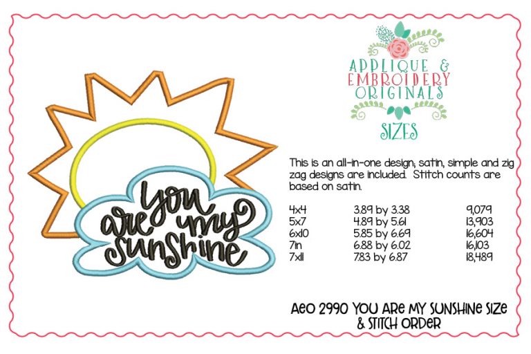 2990 You Are My Sunshine All-In-One Applique Design - Image 2
