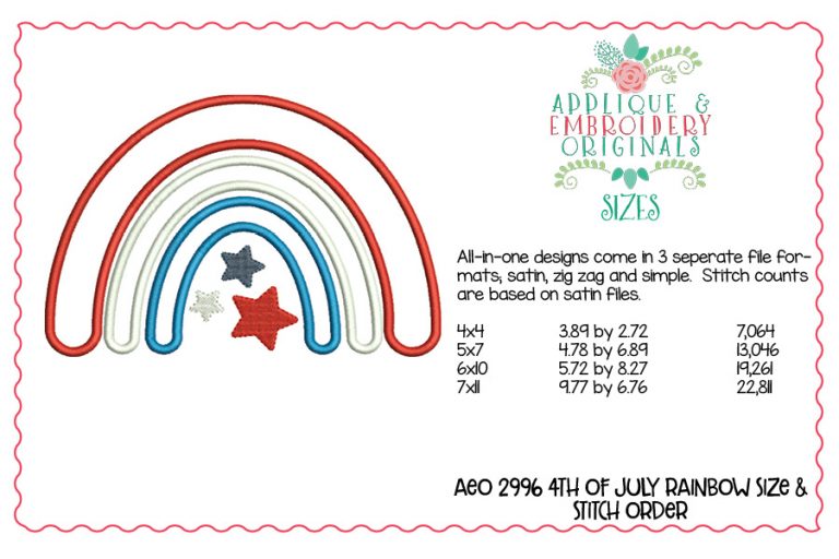 2996 4th of July Rainbow All-In-One Applique Design - Image 3