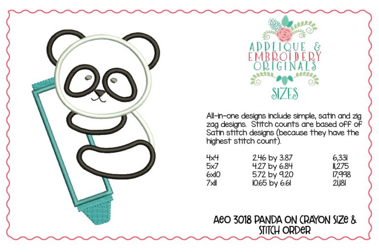 3018 Panda on Crayon All-In-One Applique Design - Image 2