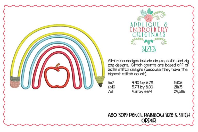 3019 Pencil Rainbow All-In-One Applique Design - Image 3