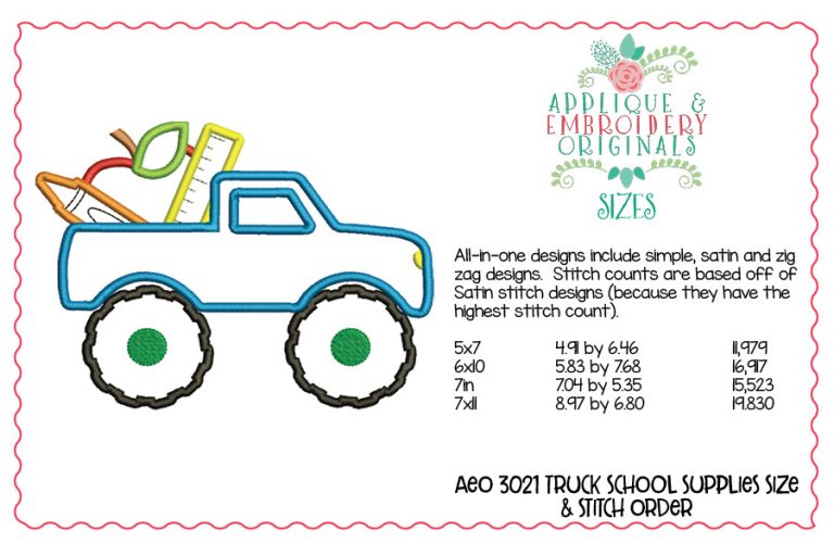 3021 Truck School Supplies All-In-One Applique Design - Image 2