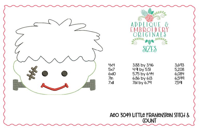 3049 Little Frankenstein Applique Design - Image 2