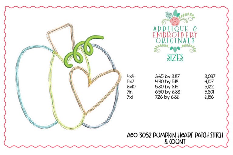 3052 Pumpkin with Heart Patch Applique Design - Image 3