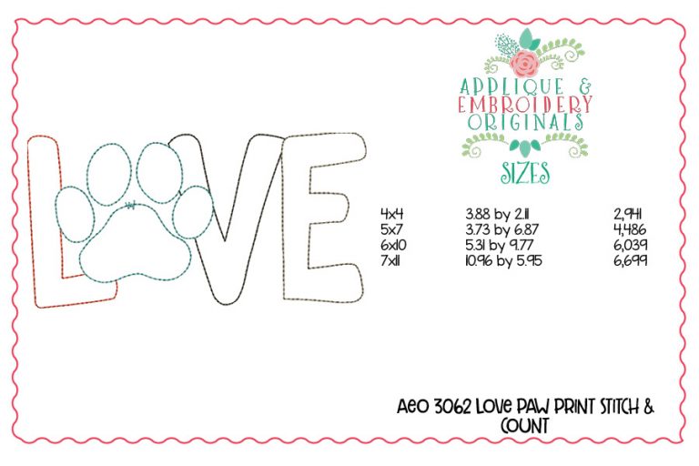 3062 Love Paw Print Applique Design - Image 2