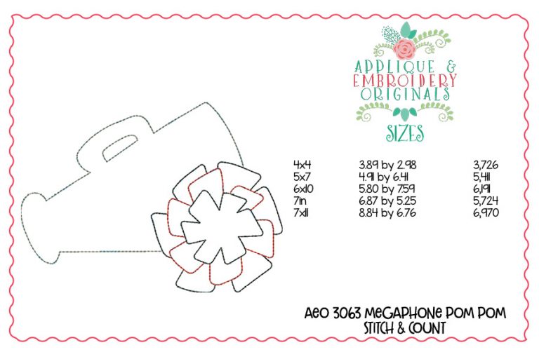 3063 Megaphone Pom Pom Applique Design - Image 2