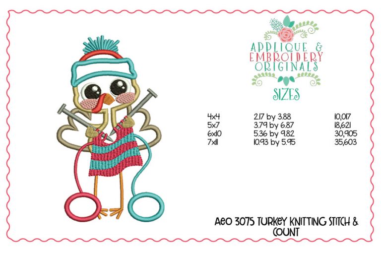 3075 Turkey Knitting Applique Design - Image 2