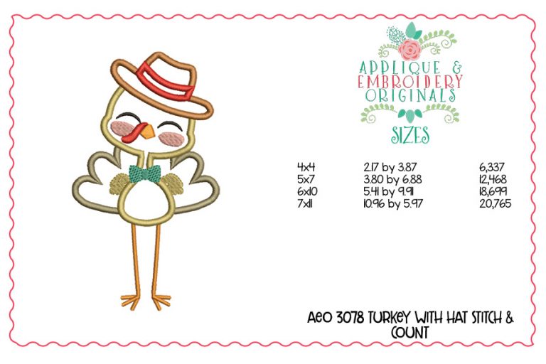 3078 Turkey with Hat Applique Design - Image 2