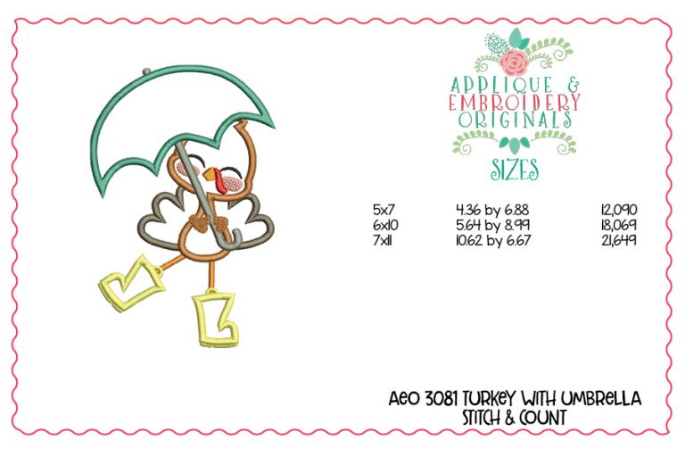 3081 Turkey with Umbrella Applique Design - Image 2